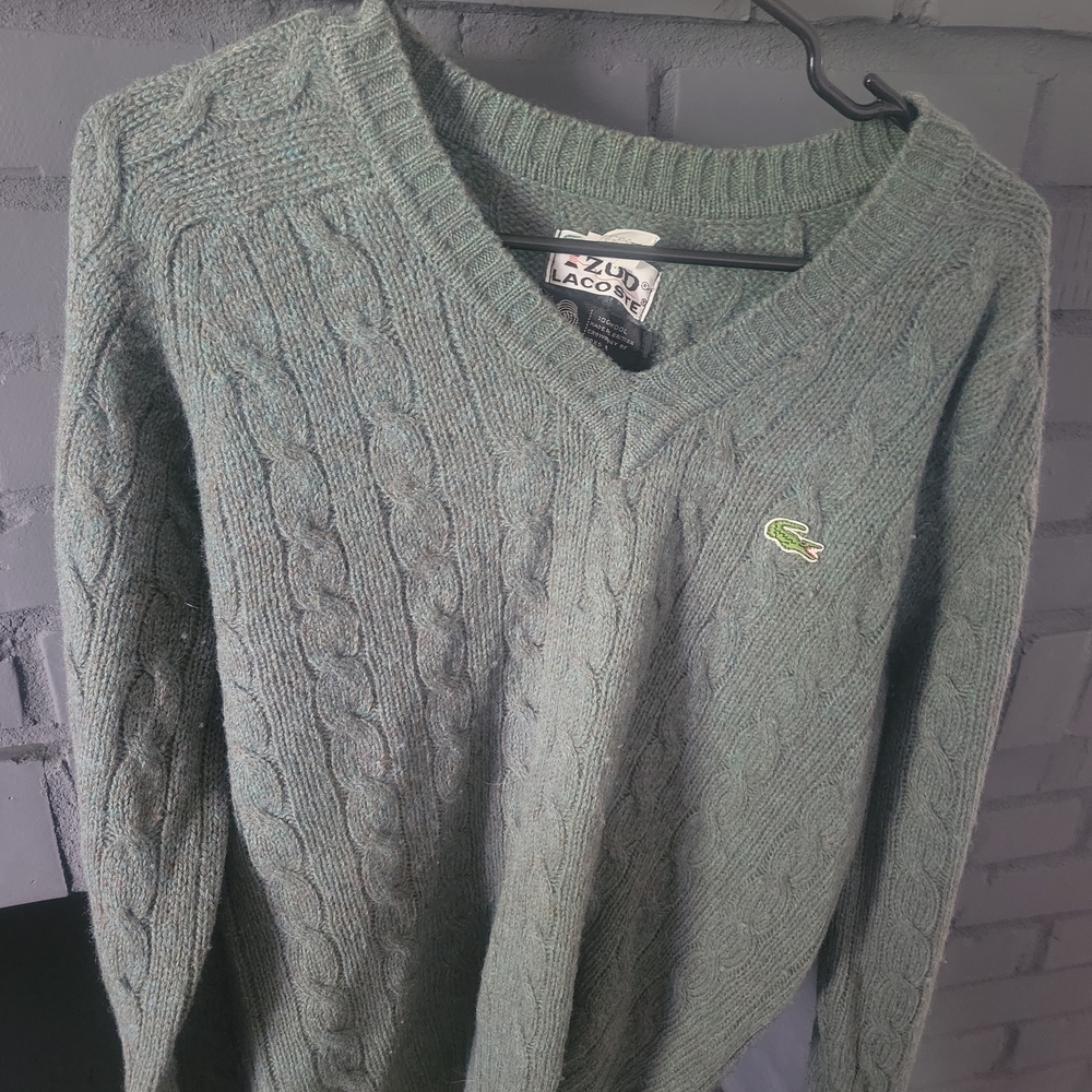 Lacoste Men's Cable Knit V-Neck Sweater - Sage Green